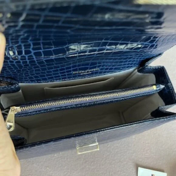 Aspinal of London Mayfair Midnight Blue Patent Croc Top Handle Handbag Purse Bag - Picture 8 of 10